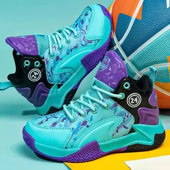Детские баскетбольные бутсы 31-40, молодежная тренировочная спортивная обувь, низкие уличные боевые баскетбольные кроссовки 31 циан