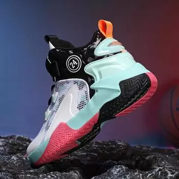 Детские баскетбольные кроссовки 2024 года, летние сетчатые дышащие кроссовки с вращающимися кнопками, спортивная обувь для мальчиков, актуальная модная баскетбольная обувь 35 платиновый