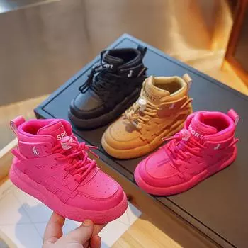 Детские баскетбольные кроссовки для девочек и мальчиков, дышащая спортивная обувь с высоким верхом, детские кроссовки для бега с мягкой подошвой 23 красный