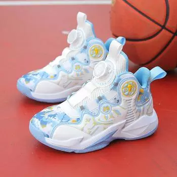 Детские баскетбольные кроссовки Для мальчиков и подростков Для студентов Вращающаяся пряжка Для студентов Нескользящая спортивная обувь Четыре сезона сетчатые дышащие кроссовки для бега 31