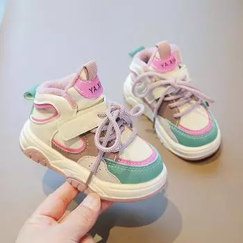 Детские баскетбольные кроссовки, новые зимние хлопковые туфли, спортивная плюшевая обувь для мальчиков, кроссовки, повседневная обувь на мягкой подошве 21 розовый