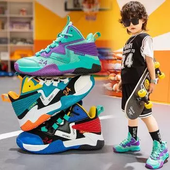 Детские баскетбольные кроссовки осень-зима новая корейская версия спортивной обуви для мальчиков дышащие кроссовки для больших мальчиков для детей 28 фиолетовый