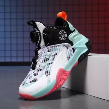 Детские баскетбольные кроссовки, осенние, новые, для мальчиков, спортивные кроссовки с вращающимися кнопками для игр детей среднего и старшего возраста 31