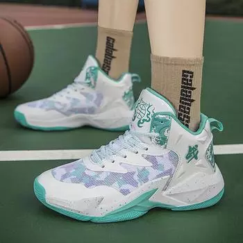 Детские баскетбольные кроссовки сетчатые дышащие новые для мальчиков амортизация подростковые настоящие боевые трение звук большие детские спортивные кроссовки 31