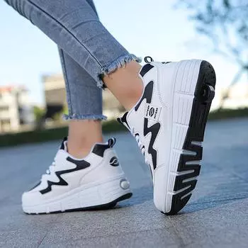 Детские беговые тапочки с двумя колесами для мальчиков, с одним колесом и шкивом для девочек, беговые тапочки с колесами для школьников, со съемными колесами для взрослых 33