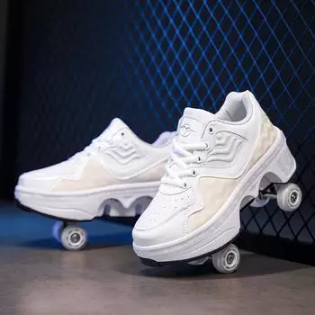 Детские беговые туфли с четырьмя колесами, студенческая версия, от 8 до 15 лет, могут ходить, скользить и сжиматься, с тормозом, роликовые коньки для взрослых женщин 33