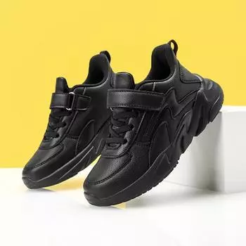 Детские белые кожаные школьные туфли - водонепроницаемые, с черной отделкой, тренировочные туфли для мальчиков 32