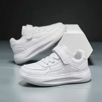 Детские белые туфли из кожи, водонепроницаемые кроссовки для мальчиков и девочек 28