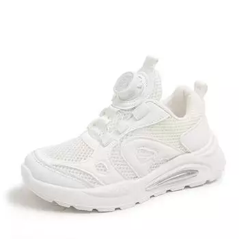 Детские белые туфли, летние, новые, с дышащей сетчатой поверхностью, вращающиеся кнопки, для мальчиков и девочек, для студентов, для спортивной жизни в кампусе, обувь для показа 26 белый