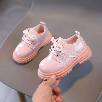 Детские блестящие туфли из кожи для девочек, на шнуровке, нескользящие, однотонные, в корейском стиле, детские, универсальные, мягкие, дышащие, повседневные мокасины для мальчиков 21 белый