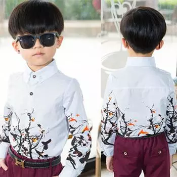 Детские блузки с цветочным рисунком для мальчиков, рубашки с длинными рукавами, детская одежда, праздничные блузки для мальчиков, рубашки 140 белый