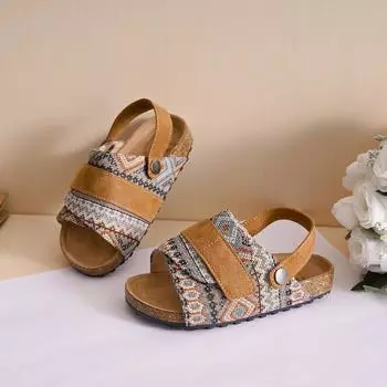 Детские бохо-стиль льняные антиплюшевые сандалии Boken для девочек, повседневные тапочки с мягкой подошвой для мальчиков 23 коричневый