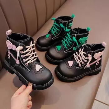 Детские ботильоны для мальчиков и девочек, средние и большие, резиновые сапоги, модные, с украшением в виде сердца, с боковой молнией, в британском стиле, классические 27 зелёный