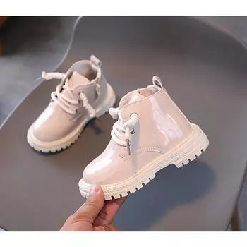 Детские ботильоны осенние лакированные туфли для мальчиков в британском стиле ретро модная обувь для девочек 21 чёрный