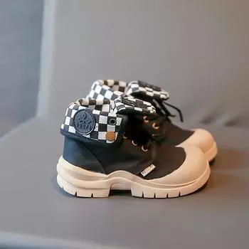 Детские ботинки для альпинизма на открытом воздухе, маленькие желтые, осень 2024 г., новые повседневные ботинки для мальчиков из парусины, мягкие подошвы, большие ботинки для девочек 26 чёрный