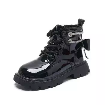 Детские ботинки для девочек на четыре сезона, непромокаемые плюшевые детские зимние ботинки из искусственной кожи, модная детская обувь, нескользящая обувь с бантом сзади 26 бежевый