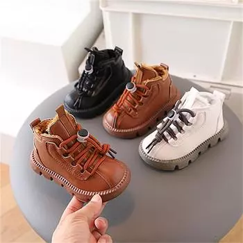 Детские ботинки для мальчиков и девочек, зимние детские туфли для малышей, короткие ретро-ботинки 21 чёрный