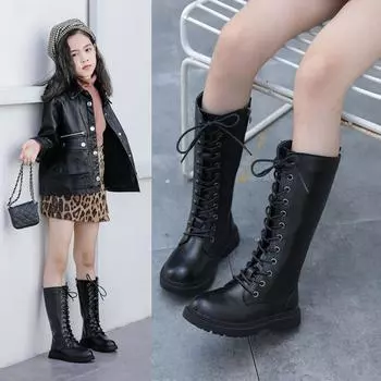 Детские ботинки для мальчиков и девочек, зимняя теплая детская обувь в стиле ретро для малышей, длинные пинетки 27 чёрный