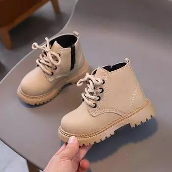 Детские ботинки для мальчиков, однотонные повседневные ботильоны для девочек, весна-осень, универсальные детские модные дышащие короткие ботинки, нескользящие 21 чёрный