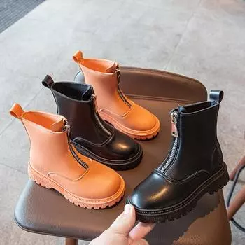 Детские ботинки Маленькие кожаные ботинки Осенние и зимние модели для мальчиков Одинарные ботинки Обувь из толстого хлопка для девочек Модная обувь для выступлений для студентов 26 чёрный
