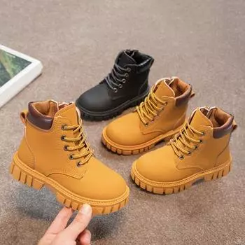 Детские ботинки Martin Boot Lace Up Anti-Slip Rubber Sole Synthetic Leather Classic 27 чёрный