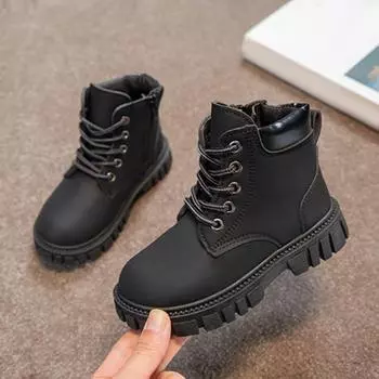 Детские ботинки Martin Boot на шнуровке с нескользящей резиновой подошвой из синтетической кожи, классические ботильоны в британском стиле, всесезонная обувь для малышей для девочек и мальчиков 26 светло-коричневого