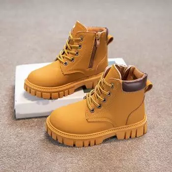 Детские ботинки Martin Boot на шнуровке с нескользящей резиновой подошвой из синтетической кожи, классические ботильоны в британском стиле, всесезонная обувь для малышей для девочек и мальчиков 26 чёрный