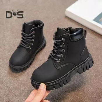 Детские ботинки Martin Boot на шнуровке с нескользящей резиновой подошвой из синтетической кожи, классические ботильоны в британском стиле, всесезонная обувь для малышей для девочек и мальчиков 27 светло-коричневого