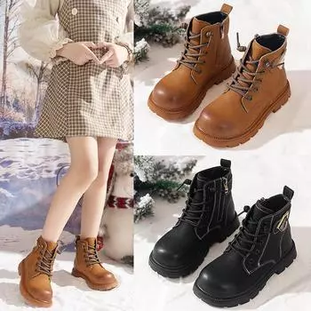 Детские ботинки Martin на весну и осень. Короткие ботинки Campus в британском стиле для мальчиков. Ботинки Princess для девочек. Кожаные рабочие ботинки. 27 чёрный