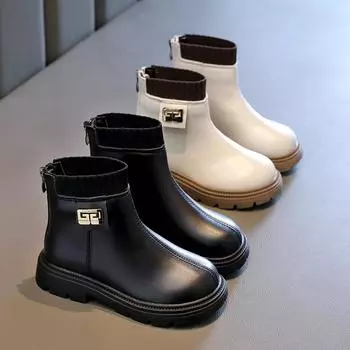 Детские ботинки martin, осень/зима 2023, повседневные кожаные ботинки для мальчиков и девочек, простые модные одинарные ботинки 27 бежевый