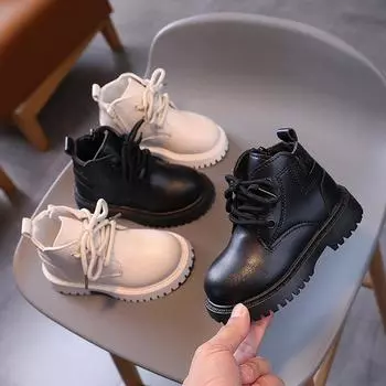 Детские ботинки Martin, осенне-зимние, новые модные ботинки для девочек в британском стиле, кожаные ботинки для девочек, детские полусапожки на мягкой подошве для мальчиков 21