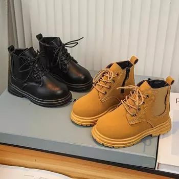 Детские ботинки Martin, осенняя серия, детские кожаные ботинки, ретро-молния, мягкая подошва, мужские и женские рабочие ботинки, детские ботинки 21 чёрный