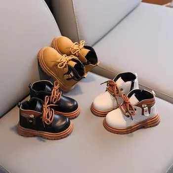 Детские ботинки Martin с боковой молнией и мягкой подошвой в британском стиле для создания модных образов на осень и зиму. 24 жёлтый