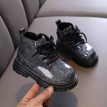 Детские ботинки Martin с мягкой подошвой, осенние и зимние, новые, с одной подошвой, с мягкой подошвой, короткие ботинки для мальчиков, ботинки для девочек, детская обувь 21 чёрный