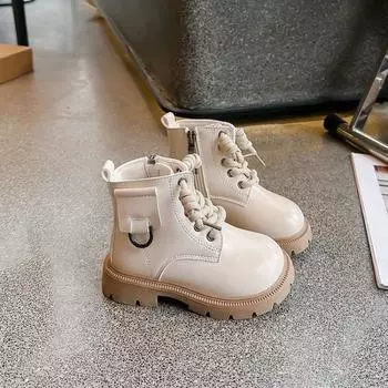 Детские ботинки Martin Весна и осень Новые ботинки для мальчиков Ботинки для девочек Короткие ботинки Кожаные ботинки Детские ботинки в британском стиле Single 21 чёрный