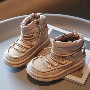 Детские ботинки, модная повседневная зимняя плюшевая теплая обувь для девочек и мальчиков, обувь с мягкой подошвой, детские кроссовки, детская спортивная зимняя обувь 36 чёрный