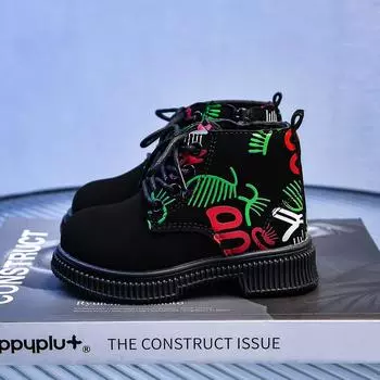 Детские ботинки. Модные универсальные одинарные ботинки с волнистой точкой для мальчиков. Нескользящие короткие ботинки для мальчиков. 22 зелёный