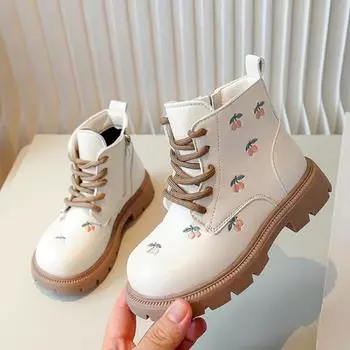 Детские ботинки модные весна осень черные ботильоны для девочек кожаные элегантные вышитые цветы повседневные детские туфли с боковой молнией 26 чёрный