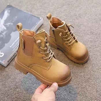 Детские ботинки Обувь для девочек Детские короткие ботинки Кожаные ботинки Флисовые ботинки для мальчиков 26 коричневый