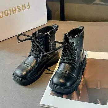 Детские ботинки однотонные черные ботинки в стиле пэчворк для девочек весна осень универсальные детские повседневные модные кожаные ботинки нескользящие 26 коричневый