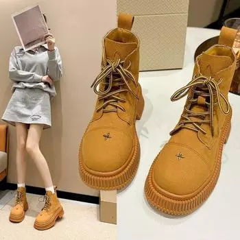 Детские ботинки Осень/Зима Новые женские повседневные ботинки Martin Женские короткие ботинки Ботинки на грубом каблуке 35 светло-коричневого