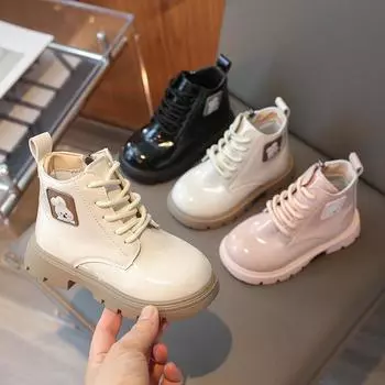 Детские ботинки осенние новые яркие кожаные замшевые молнии сбоку для девочек короткие ботинки 21 розовый