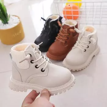 Детские ботинки, утолщенные хлопком, водонепроницаемые, легкие, для мальчиков, хлопковая обувь, теплые ботинки из искусственной кожи 21 белый