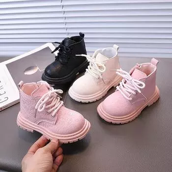 Детские ботинки Весна и осень Новые повседневные тенденции для мальчиков и девочек Кожаные ботинки в британском стиле Single Boots 21 розовый