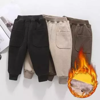 Детские брюки Брюки для мальчиков для детей Осень-зима Плюс Бархатные брюки Мальчики Хлопковые шаровары Детские брюки из бархата и хлопка 90