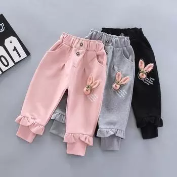 Детские брюки для детей с рисунком кролика для девочек, брюки для мальчиков, повседневные брюки для малышей, детская одежда весна-осень 73 розовый