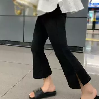 Детские брюки для девочек, черные расклешенные танцевальные брюки 9