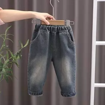 Детские брюки для мальчиков 0-5 лет, весенние и осенние джинсовые брюки, модные прямые брюки для малышей S синий