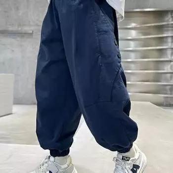 Детские брюки для мальчиков с эластичной резинкой на талии, повседневные брюки для детей с карманами 170cm синий