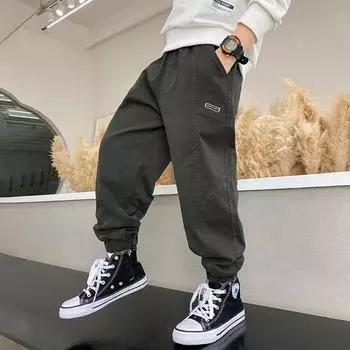 Детские брюки для мальчиков. Весенние и летние модели. Спортивные брюки. Повседневные брюки среднего и большого размера. 170cm чёрный